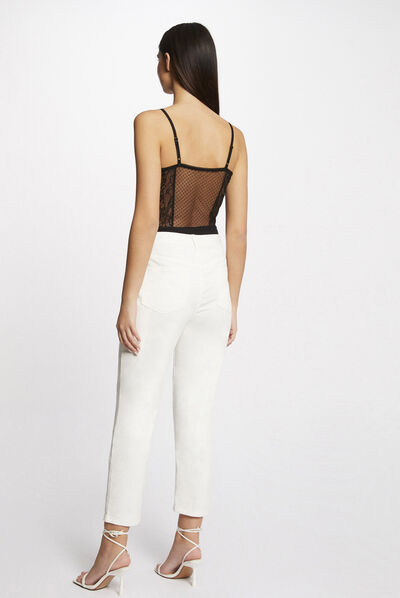Body with thin straps and dobby spot black ladies'