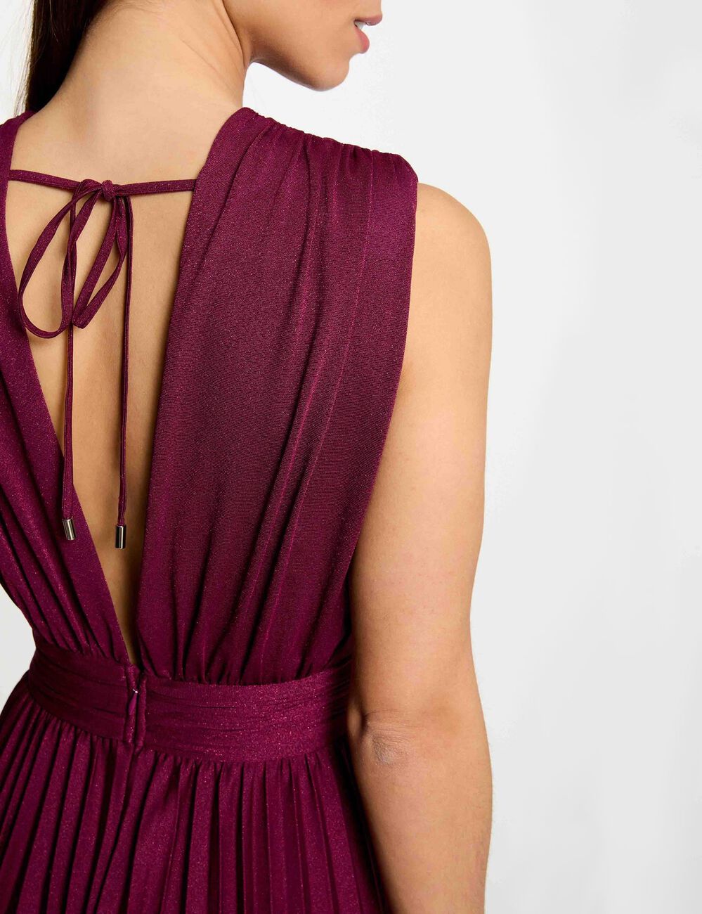 Pleated maxi straight dress plum women