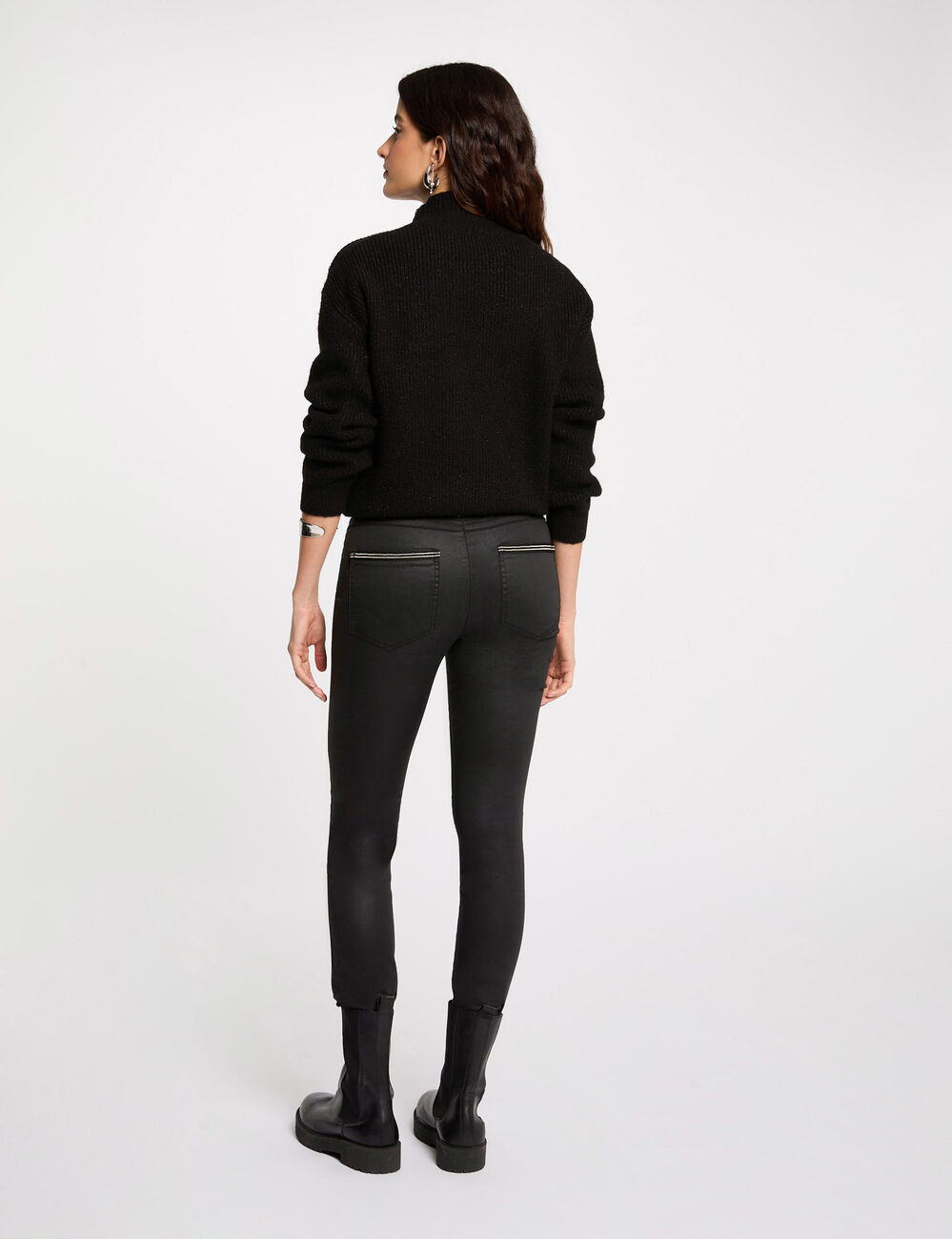 Slim trousers with wet effect black women