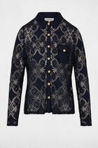 Lace shirt with a notched collar navy blue women