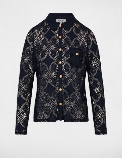 Lace shirt with a notched collar navy blue women