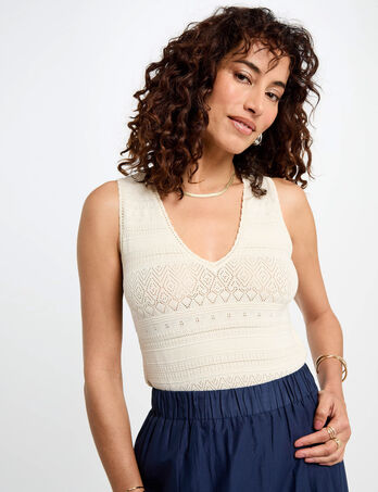 Top maille col en V ivoire femme