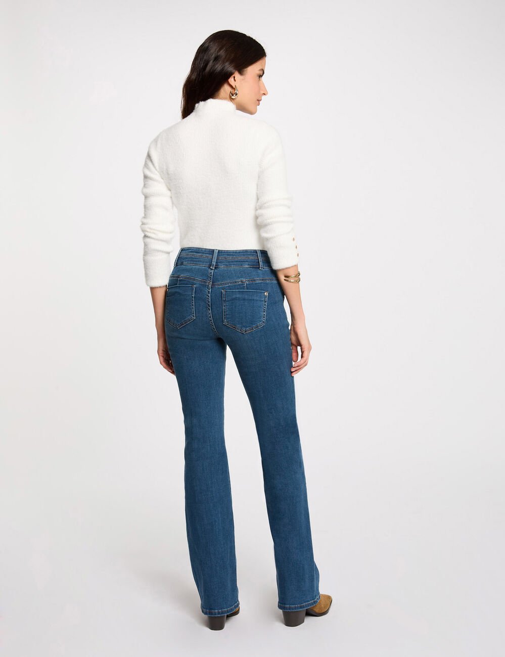 Bootcut jeans pockets buttons stone wash denim women