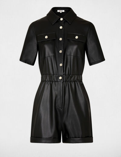 Faux leather waisted playsuit black ladies'