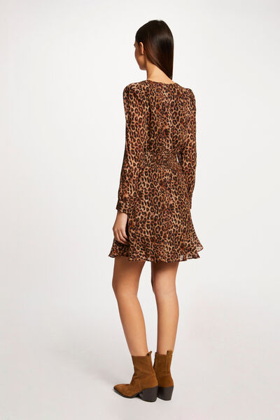 Waisted dress with leopard print multico ladies'