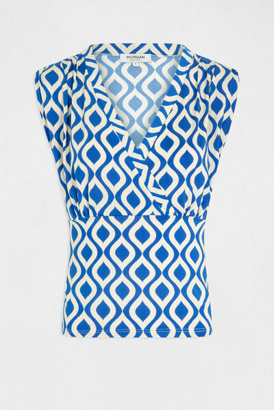 T-shirt geometric print electric blue ladies'