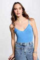 Vest top thin straps with lace strips blue women