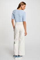 Pull col rond manches courtes bleu ciel femme