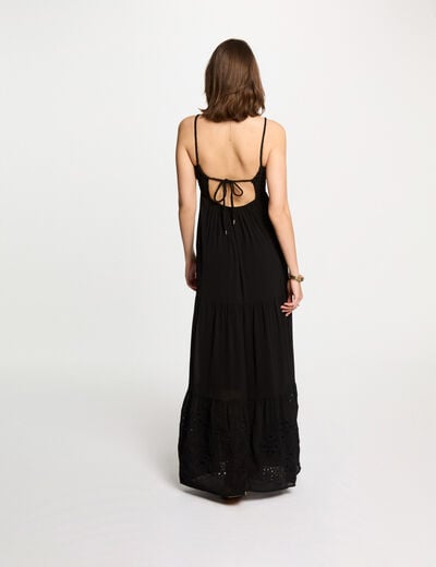 Loose maxi embroidered dress black women