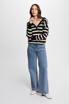 Pull col en V à capuche noir femme