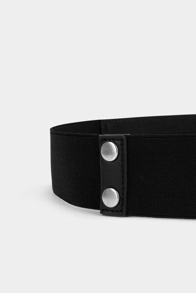 Elasticised belt with rhinestones black ladies'