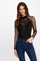 Long-sleeved t-shirt with dobby spot black women