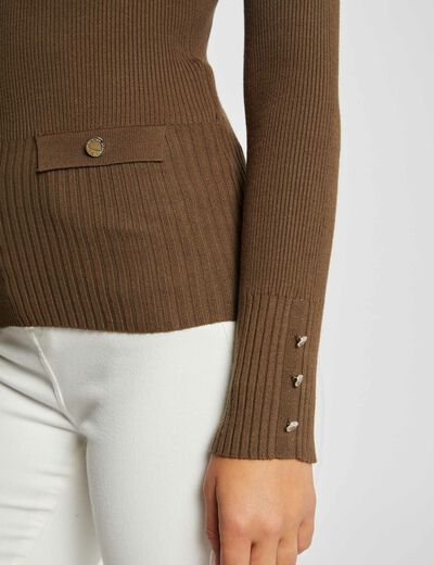 Long-sleeved ribbed jumper with V-neck mid-green ladies'