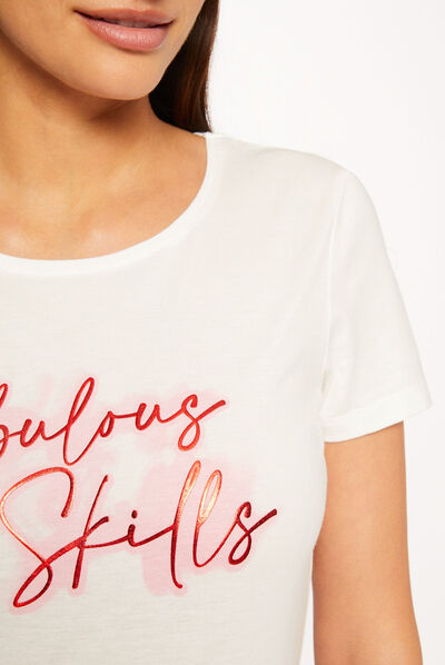 Short-sleeved t-shirt with message ecru ladies'