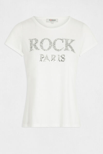 Short-sleeved t-shirt with message silver ladies'