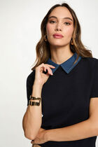 Sweater with a folded collar navy blue women