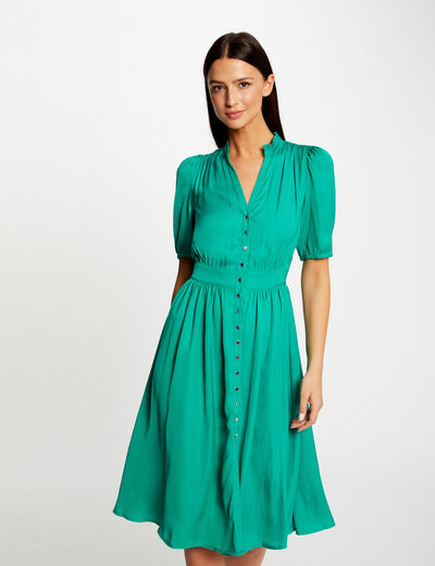 3/4-length sleeved buttoned dress mid-green ladies'