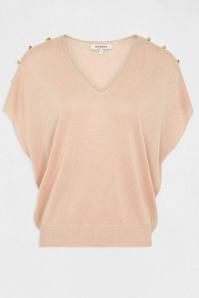 Short-sleeved jumper with V-neck  ladies'