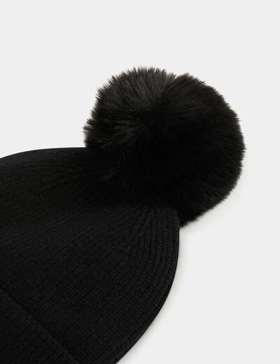 Beanie with buttons and pom-pom black ladies'