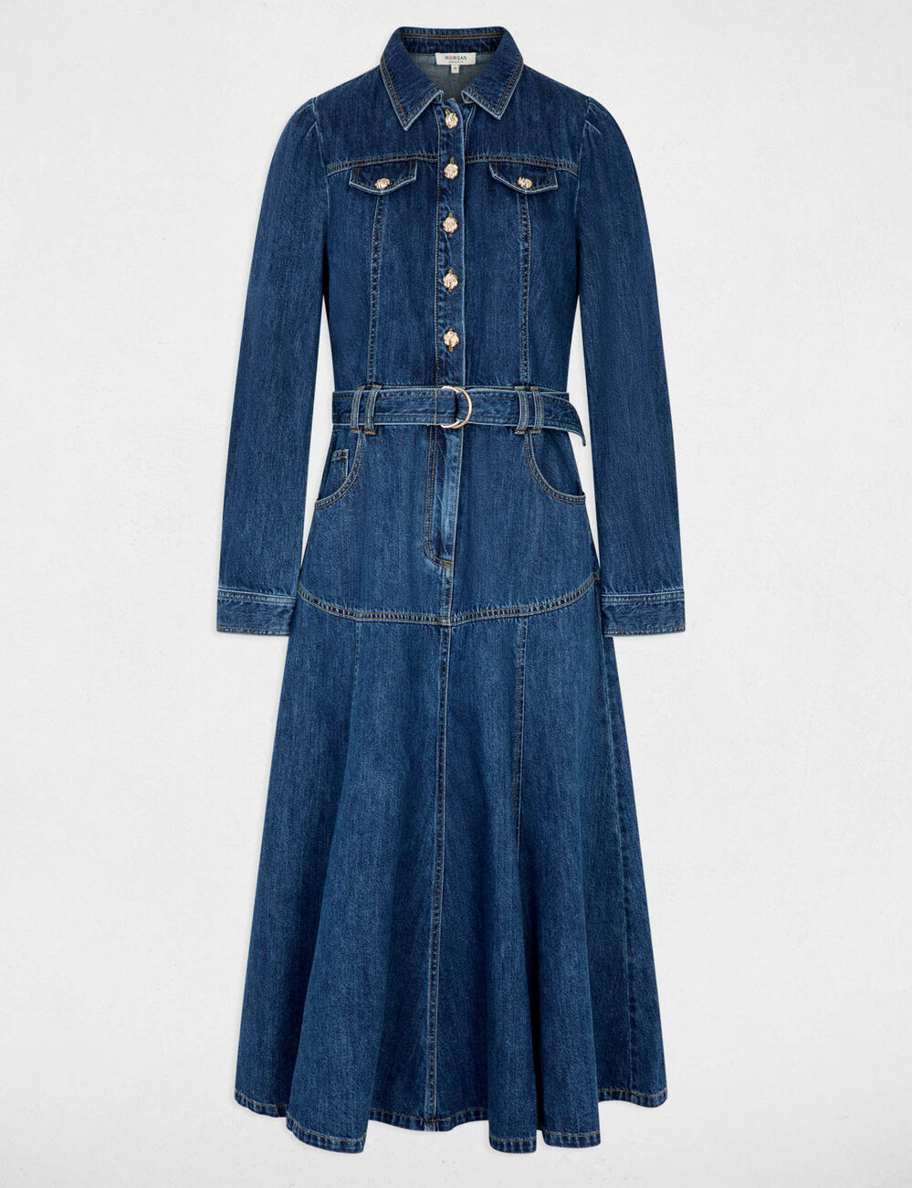 Fitted long dress raw denim women