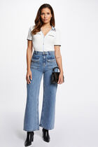Jumper polo collar and short sleeves ivory women