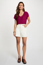 V-neck short-sleeve t-shirt plum women