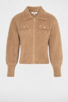 Long-sleeved cardigan with lapel collar camel women