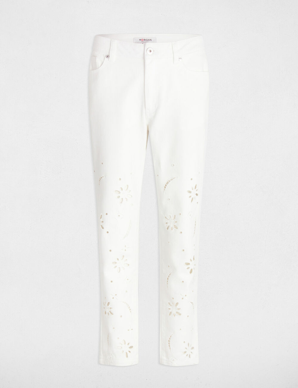 Embroidered straight jeans white women