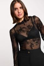 Lace bodysuit with long sleeves black women