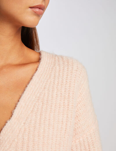 Straight buttoned cardigan with V-neck pink ladies'