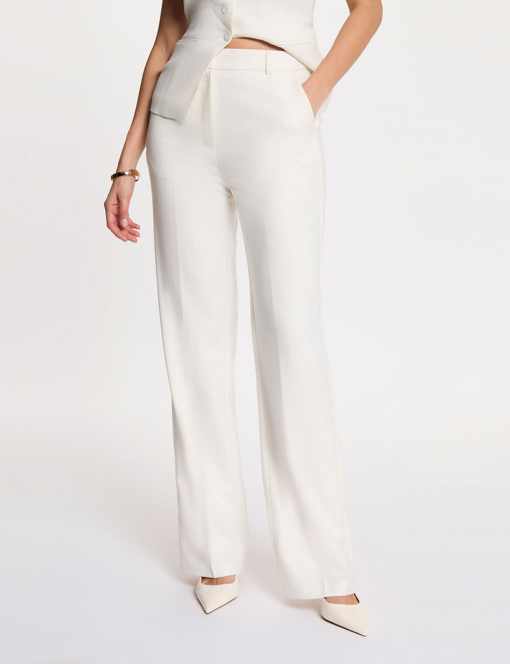 Wide-leg trousers with pinstripes white women
