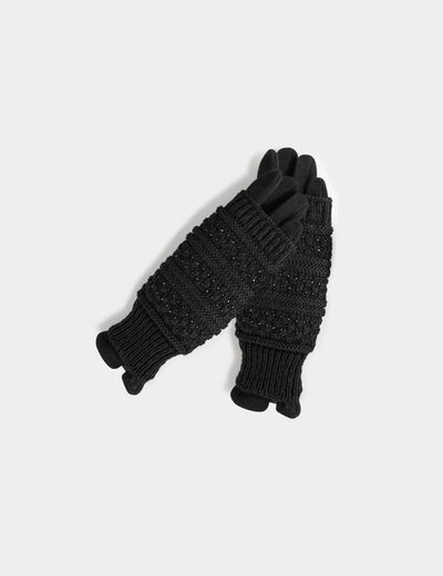 Gants en maille avec strass noir femme