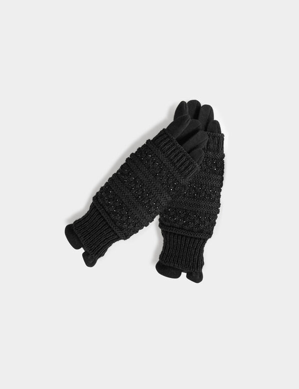 Gants en maille avec strass noir femme