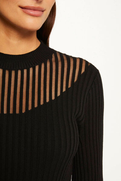 Long-sleeved jumper with high collar black ladies'