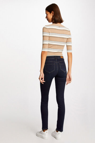 Short-sleeved jumper with stripes ivory ladies'