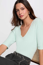 Pull col en V vert clair femme