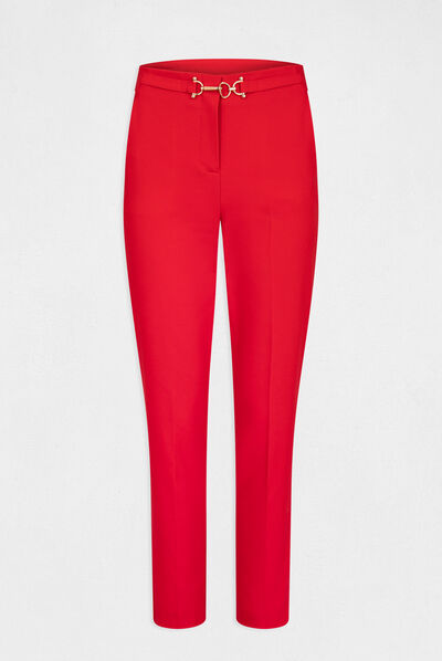 Fitted city trousers buckle and darts red ladies'
