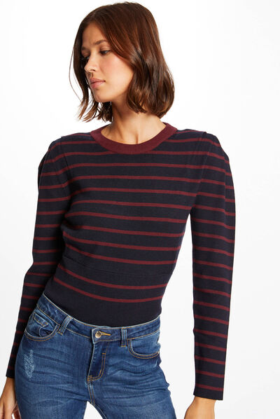 Long-sleeved jumper with stripes navy ladies'