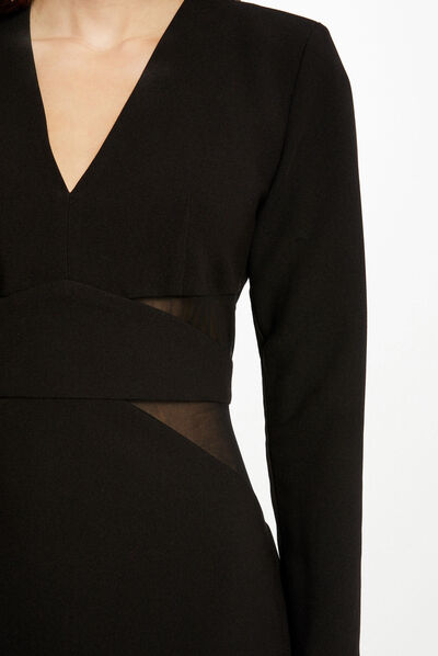 Fitted dress semi-transparent details black ladies'