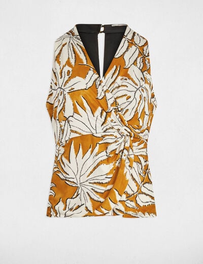 Satin V-neck top mustard yellow women