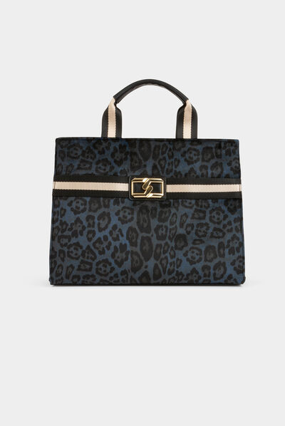 Rectangular shopper bag leopard print green ladies'