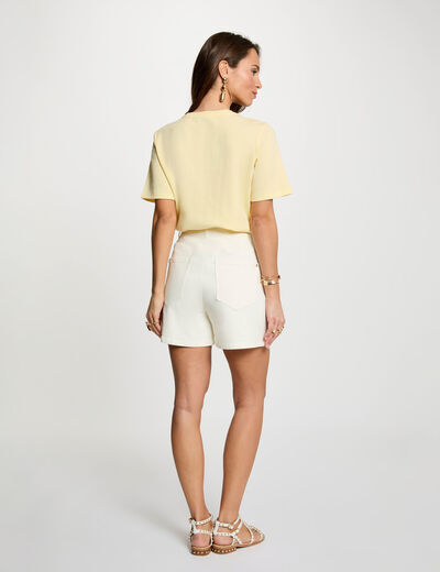 Straight t-shirt with round neck pastel yellow women