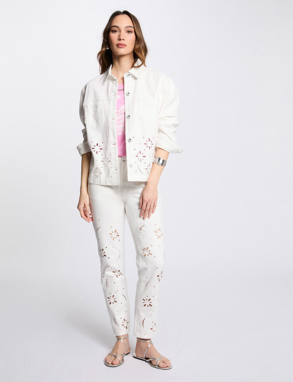 Embroidered denim jacket white women
