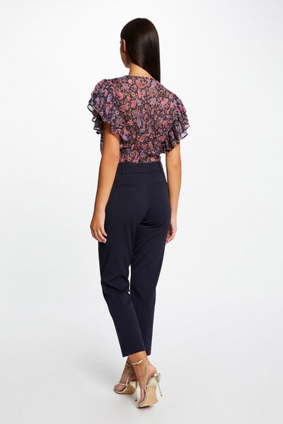 Short-sleeved blouse paisley print navy ladies'