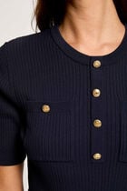 Pull manches courtes col rond bleu marine femme