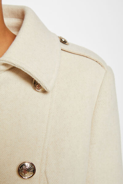 Straight buttoned coat beige ladies'