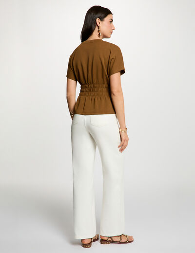 Straight t-shirt with round neck camel women