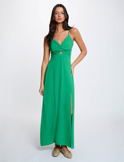 Straight maxi dress with slit meadow green women