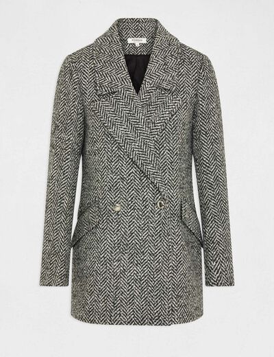 Straight buttoned coat chevron print mid-grey ladies'