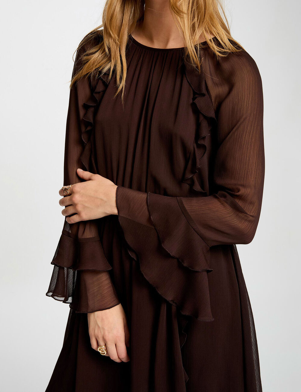 Flowy short dress dark brown women